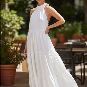 Theory White Backless Maxi Dress